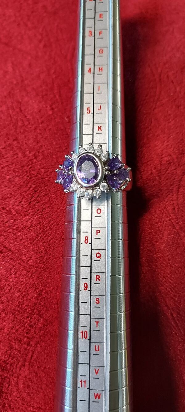 Sterling Tone Purple Statement Ring (Unbranded) 925 Stamped Band Costume Size 7